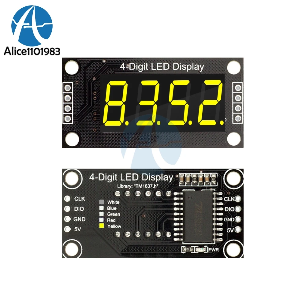 TM1637 0,3" 0,36 дюймов 7 сегментов цифровой дисплей трубки 4-разрядный светодиодный модуль для Arduino красного и зеленого цвета, цвет: синий, желтый, белый