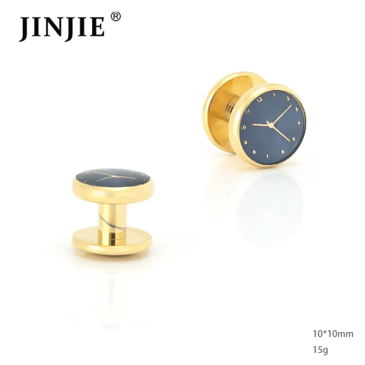 Best new design wedding tuxedo cuff studs and gold and blue watch cufflinks gift set for men