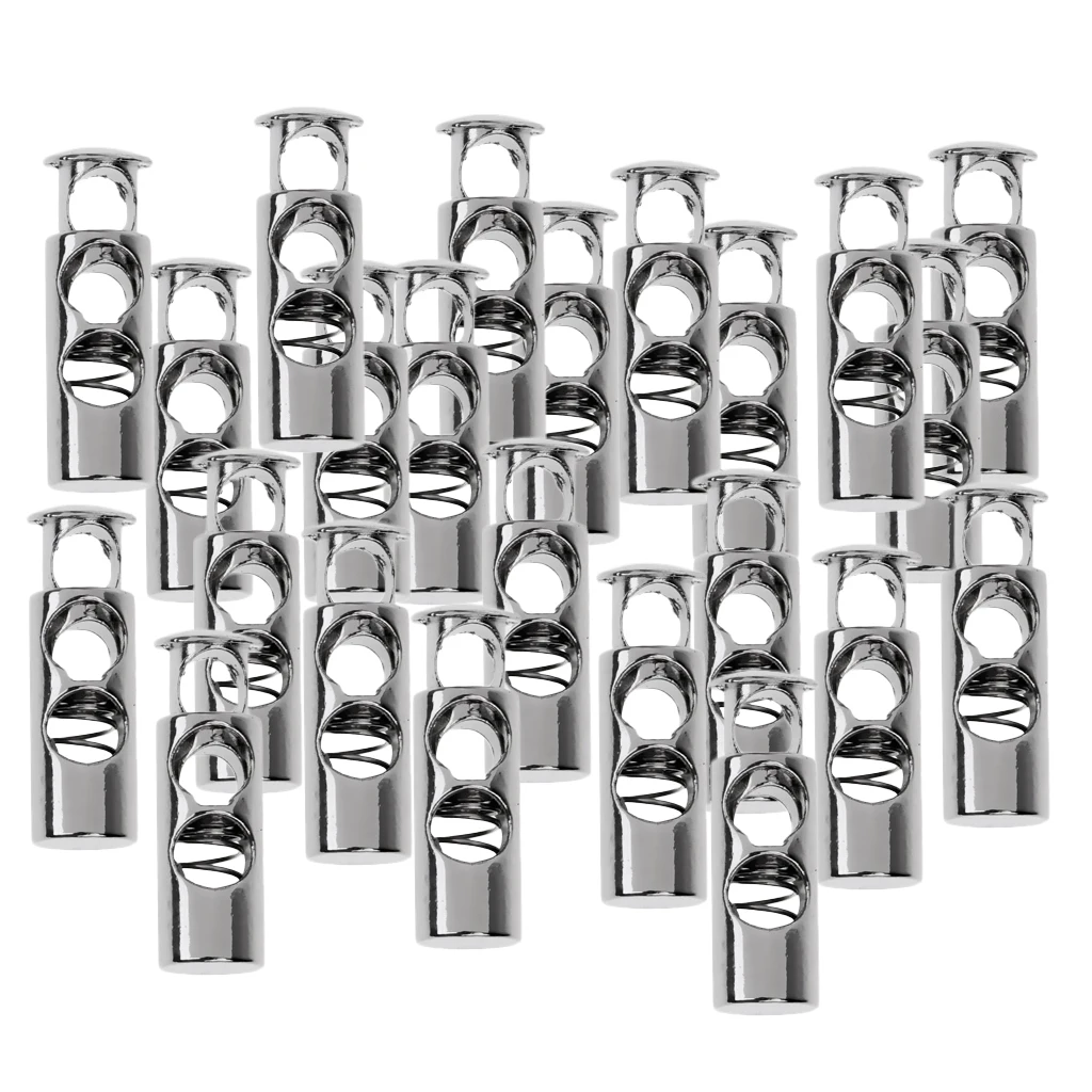 30Pcs Metal Barrel String Cord Locks 2 Hole Toggle Spring Clasp Stop End