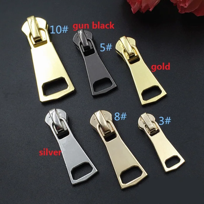 3# 5# 8# 10# fashion slider for metal zipper repair bags clothing tent zipper puller 10pcs black silver gold garment accessories
