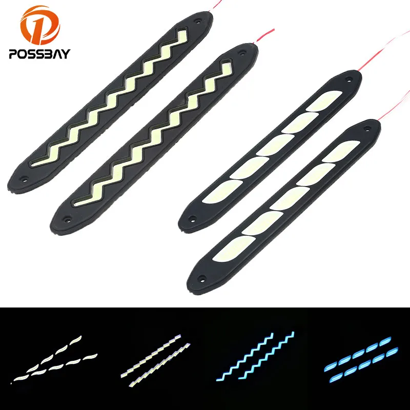 

POSSBAY White/Ice Blue/White+Yellow LED Daytime Running Light Waterproof COB Day Time Lights Flexible LED Car DRL Driving Lamp