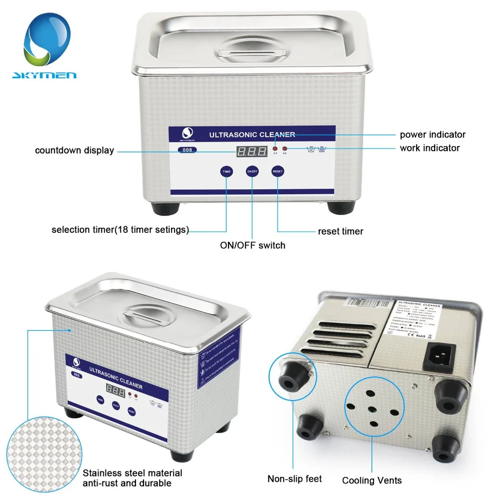 Billige Skymen 800ml Edelstahl JP 008 Ultraschall Reiniger Bad Digitale Ultraschall Welle Reinigung Tank für Münzen Nagel Werkzeug teil