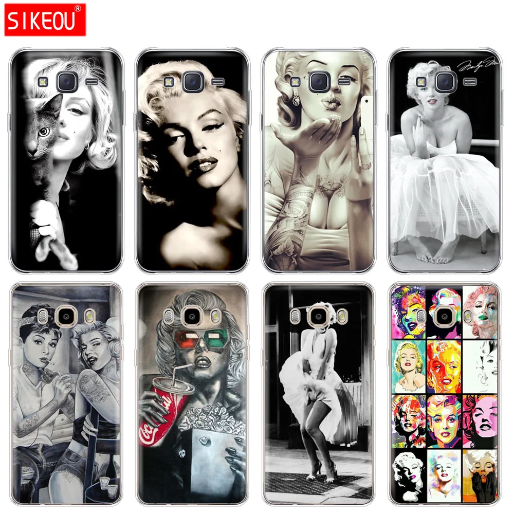 Силиконовый чехол для телефона Samsung Galaxy J1 J2 J3 J5 J7 MINI 2016 2015 prime Marilyn Monroe с кошкой |