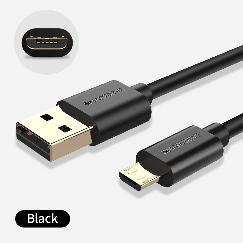 SmartDevil Micro USB кабель для быстрой зарядки и передачи данных usb кабель Универсальный Для samsung Xiaomi планшет Android, телефон Кабель-адаптер 3A - Цвет: Black