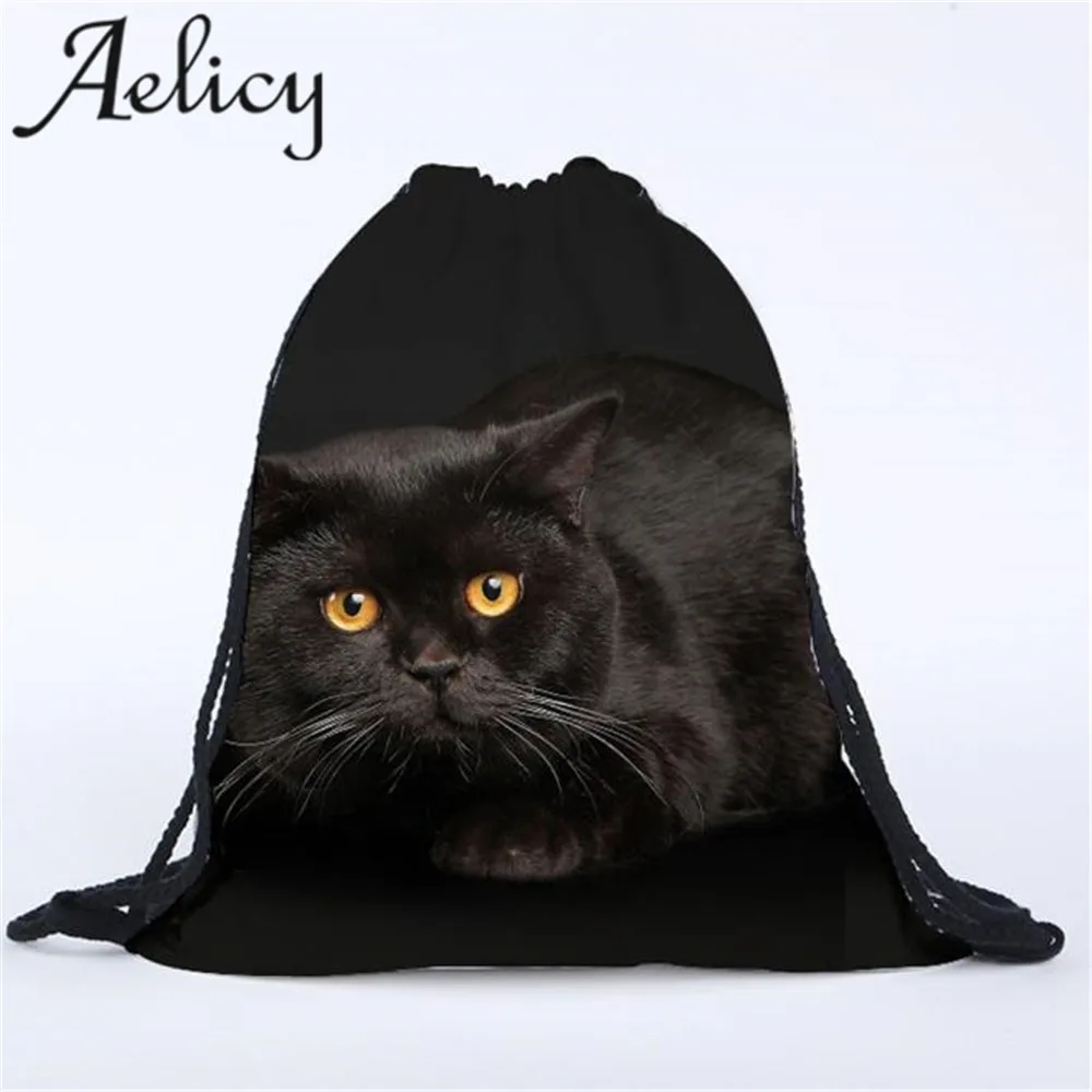 

Aelicy 2018 Hot New Fashion Light High Quality Women Unisex Cat Backpacks 3D Printing Bags Drawstring Backpack