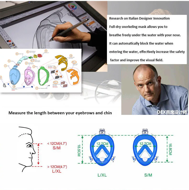 DEX 2019 подводный полный сухой все посмотреть Дайвинг Маска Анти-туман анфас Дайвинг маска подводное плавание маска