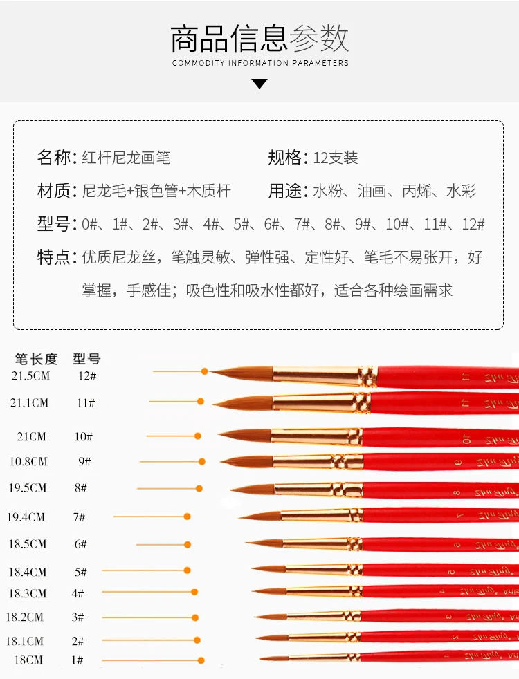 Кисти для рисования 12 шт набор кистей для акварели/масла/акрила/ремесла/Рок& краска для лица ing(красный