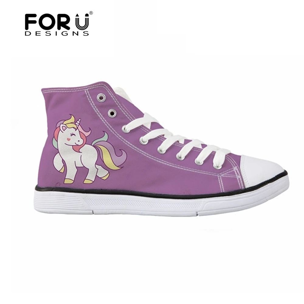 FORUDESIGNS Cute Vulcanize Shoes Horse Printed Women's Sneakers High Top Lace-up Women Leisure Canvas Shoes for Teenage Girls