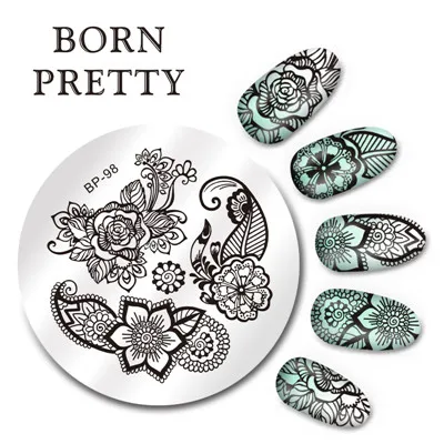 BORN PRETTY 5.5 см Круглый Ногтей Штамп Штамповка Плиты Шаблона Набор Милый Цветок Животное Розовое Кружево Изображения Маникюр Пластины BP91-110 - Цвет: BP-98