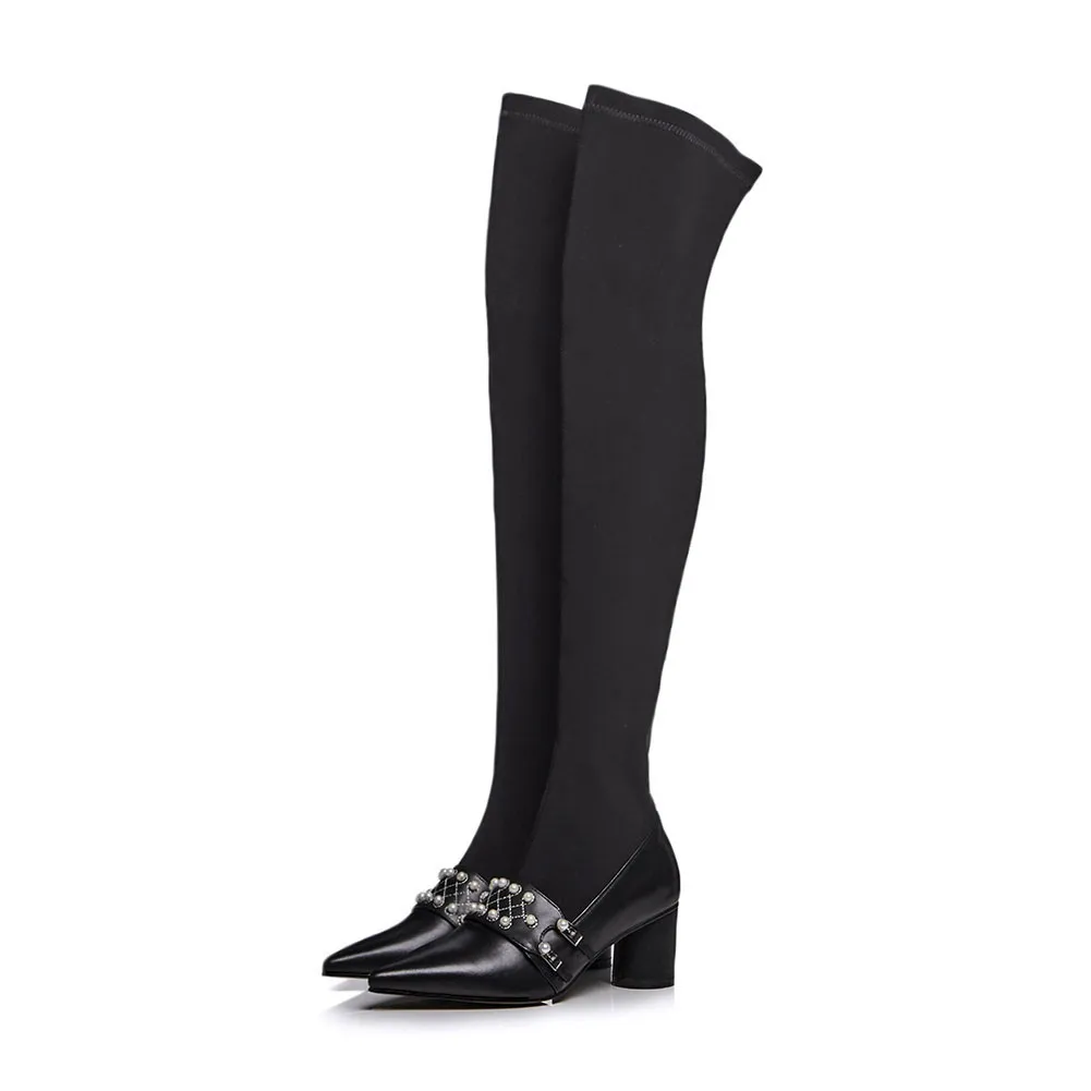 Invierno Tamaño Otoño Por Cuero Alta Botas Rodilla La Mujer Genuino E Plaza Gran Zapatos Las Tacones Encima 43 Casuales Perla 33 De Nuevo Mujeres Sarairis Negro qEATHH