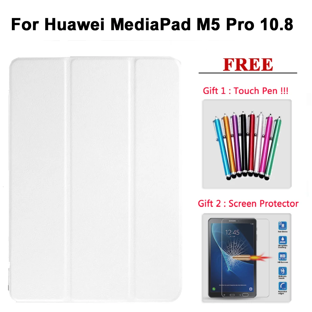 Защита экрана+ чехол для huawei MediaPad M5 Pro 10,8/M5 8,4/M5 Lite 10,1 кожаный смарт-чехол для медиа-планшета M5 8,4/10/10,8 - Цвет: M5 Pro 10.8 bai