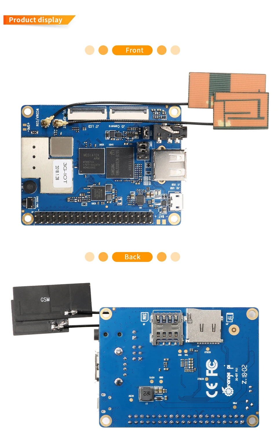 Оранжевый Pi 3G-IOT-B комплект 1: оранжевый Pi 3G-IOT-B+ 4,98 дюймовый черный цветной TFT ЖК-сенсорный экран