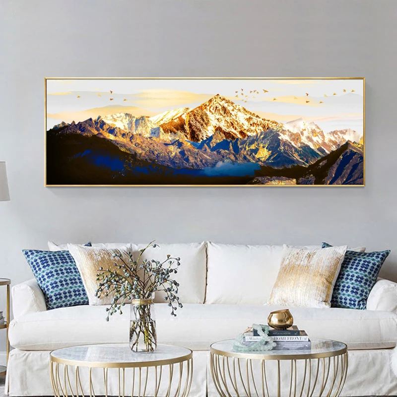 

Print on Canvas - Golden Mountains Abstract Wall Art Posters and Prints, Canvas Painting for Living Room Cuadros Decor No Frame