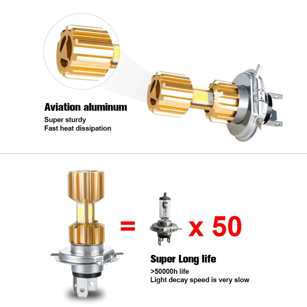Foxcncar LED H4 COB 6500K фары для мотоцикла лампы 12V 24V мотоцикл велосипед мопед скутер