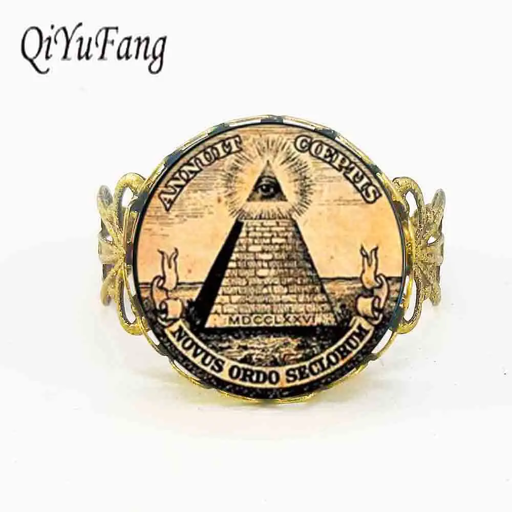

New Steampunk Vintage symbol masonic illuminati antique print illustration poster glass ring jewelry free for men women 1pcs/lot