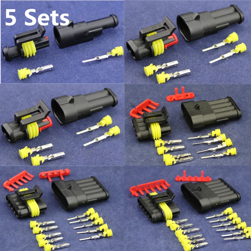 

5 sets Kit 1/2/3/4/5/6 Pin Automotive seal Waterproof Electrical Wire Connector Plug Terminals for Car