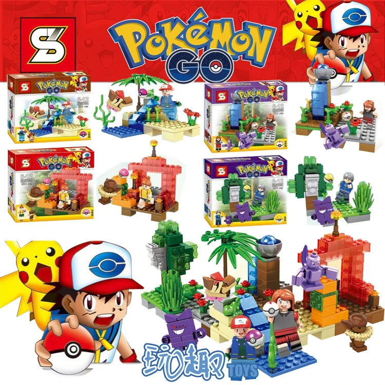 

4sets Monster Go Ash Ketchum May Tracey Sketchit MAX Pikachu Charmander Bulbasaur SY723 Building Blocks minifig Kids Toys Gifts