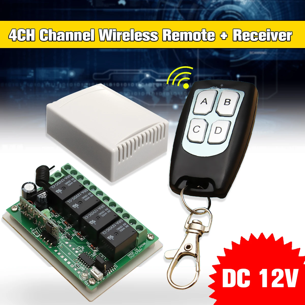 

200m DC 12V 4CH Wireless Remote Control Controller Radio Switch 433mhz Transmitter Receiver High Sensitivity