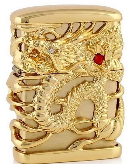 

hand-carved Heavy armor hollow gold dragon lighter