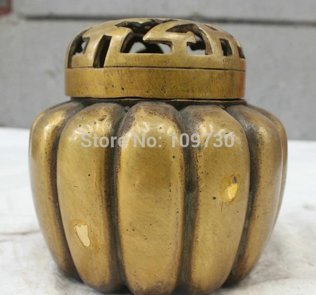 

bir 001389 Chinese Culture Handmade Brass Bronze Statue Pumpkin incense burner Sculpture