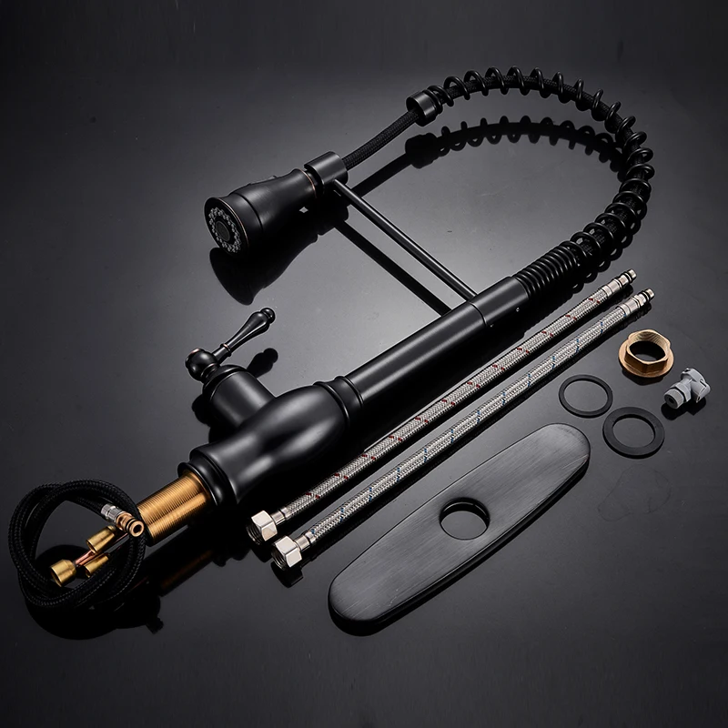 quyanre wanfan bronze black kitchen faucet single handle mixer tap with pull out 2-way spray deck mount bathroom shower faucet4