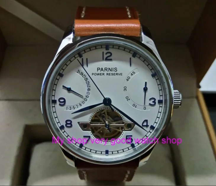 

43mm PARNIS White dial power reserve Automatic Self-Wind Mechanical movement men's watch Mechanical watches dfgd166A