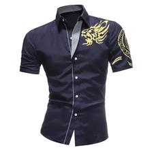 

Brand 2018 New Dragon Print Men'S Designer Military Slim Fit Dress Shirt Casual Short Sleeve Shirts Tops M-4XL