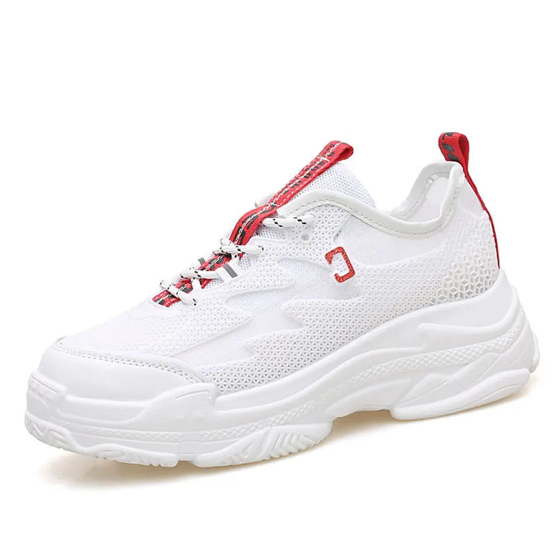 

SUROM Women Mesh Casual Shoes Ladies Fashion Breathable Walking Mesh Lace Up Flat Shoes Sneakers Women Basket Tenis Feminino