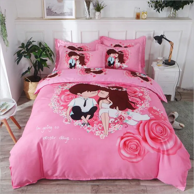 

cartoon pink flamingo bedding sets 3/4pcs geometric patternbed linings duvet cover bed sheet pillowcases cover set XHS0018