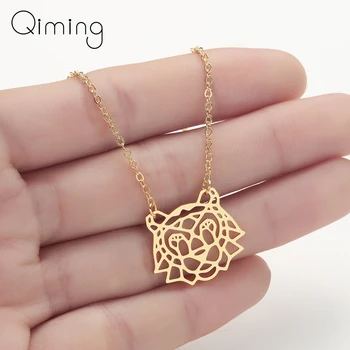 

Stainless Steel Origami Tiger Pendant Necklace Head Leopard Charm Animal Necklace for Women Men Jewelry