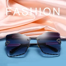 New Big Frame Women Sunglasses arrow Fashion high Quality Gradient Women Rimless Sun glasses men Female Brand 2019 Mirror UV400 New Big Frame Women Sunglasses arrow Fashion high Quality Gradient Women Rimless Sun glasses men Female Brand 2019 Mirror UV400