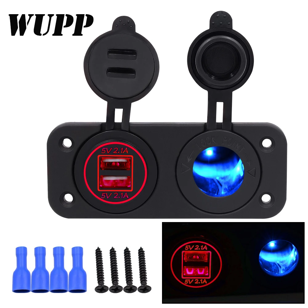 WUPP Car Cigarette Lighter Socket Waterproof Dual USB Vehicle Charger