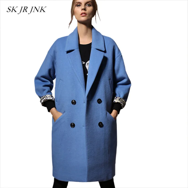 

Women Wool Coat 2017 Autumn Winter New Fashion Warm Lapel Cocoon Basic Coat Single Breasted Loose Female Wool Blend Parkas WYF08