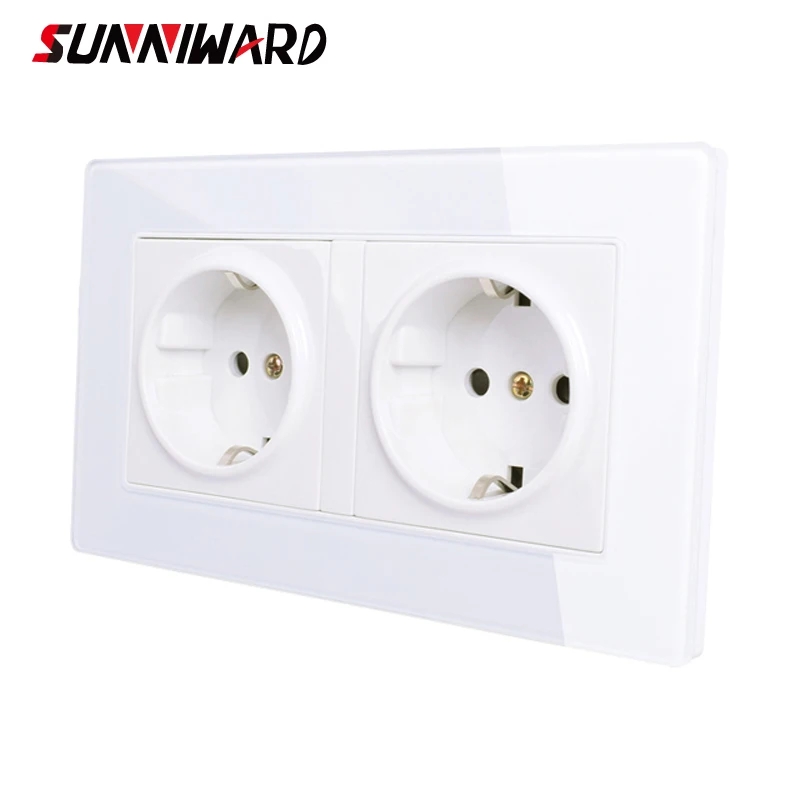 

Eruiklink EU Standard 2 Gang Wall Power Socket, White Crystal Glass Panel, AC110V~250V 16A Wall Outlet