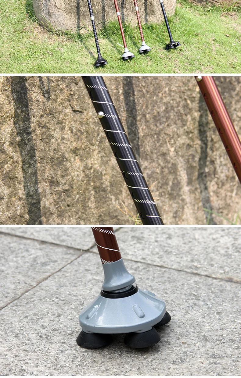 Smart cane with lamp telescopic old man Non-slip adjustable sticks elderly Aluminum alloy T-handle Four feet walking stick