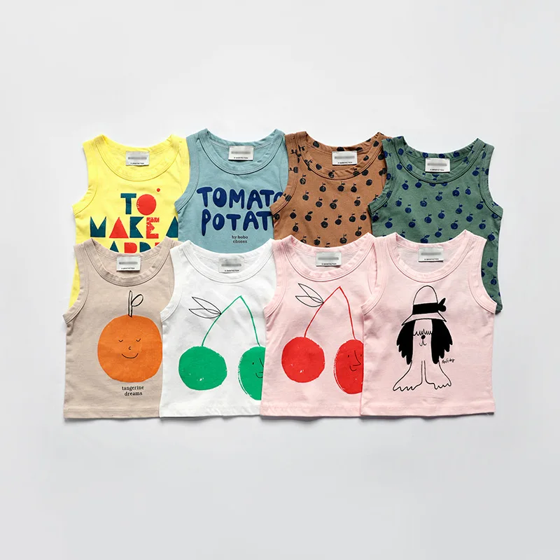 

Fashion Bobo Choses 2019 Summer Kids Vest T-shirt for Boys and Girls Kids Bobo Chose Cherry Apple Print Tops Tank