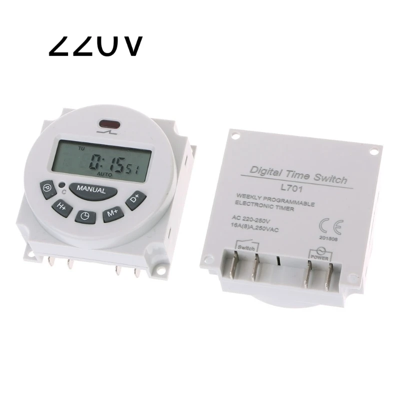 DC12V AC220V цифровой ЖК-дисплей Еженедельный программируемый реле времени электронный таймер - Цвет: AC220V