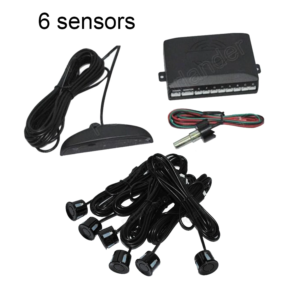 

Car Parking Sensor 6 Sensors System Parking Reversing Radar System Monitor 22mm 3 Colors Sound Alarm Indicator