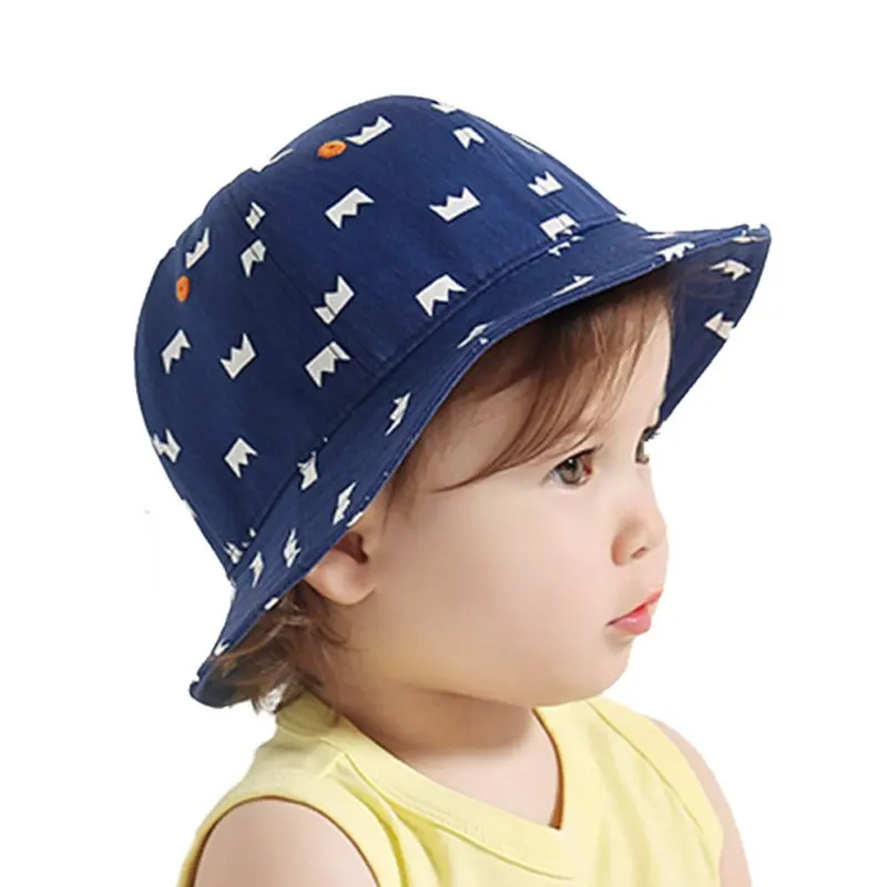 

Baby Cap Blue Crown Print Summer Outdoor Baby Girls Boys Sun Beach Bucket Hat High Quality