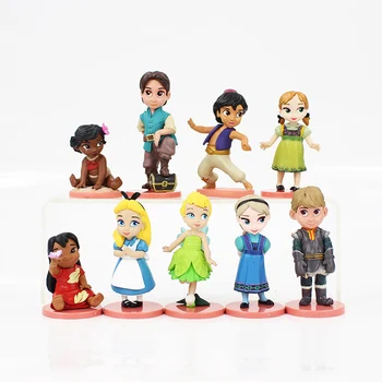 

5-8cm 9pcs/lot princess and prince kawaii action figure model toy Belle princess Aladdin prince cute model figure collection toy