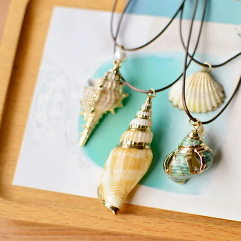 MCSAYS Trending Jewelry Natural Conch Shell Pendant Brown Rope Chain Water Drops Special Necklace 3NS | Украшения и аксессуары