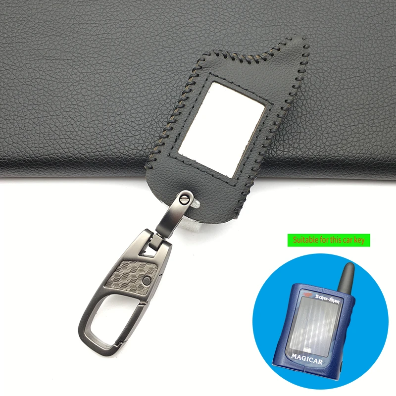 

Lcd Body Leather Case keychain Covers for Russian version 2-way SCHER KHAN Magicar A/B lcd two way car alarm remote