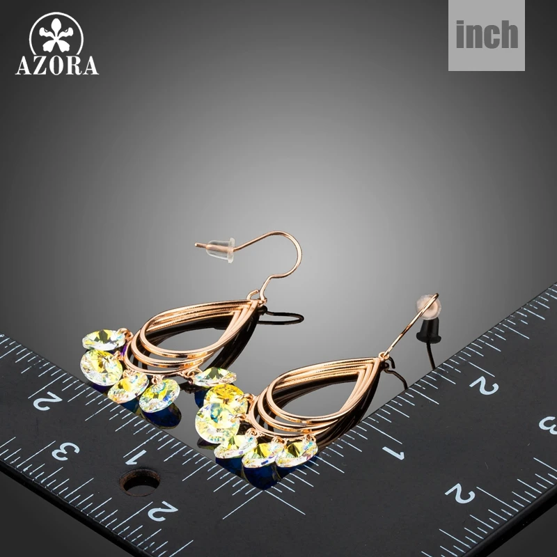 AZORA Dangle Earrings for Women Rose Gold Color Multicolor Crystals Water Drop Earrings Female Wedding Party Jewelry TE0307