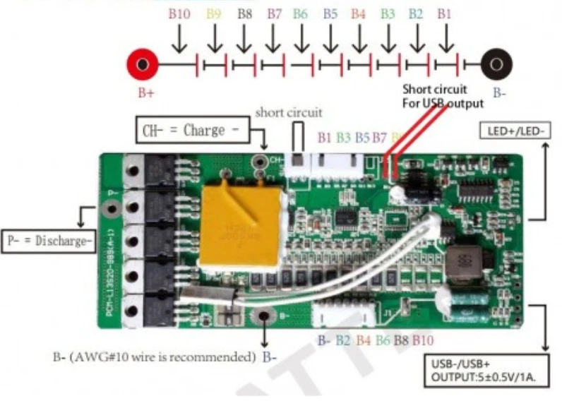 10S 13S большой Hailong аккумулятор BMS 25A с выключателем питания и USB для большого hailong