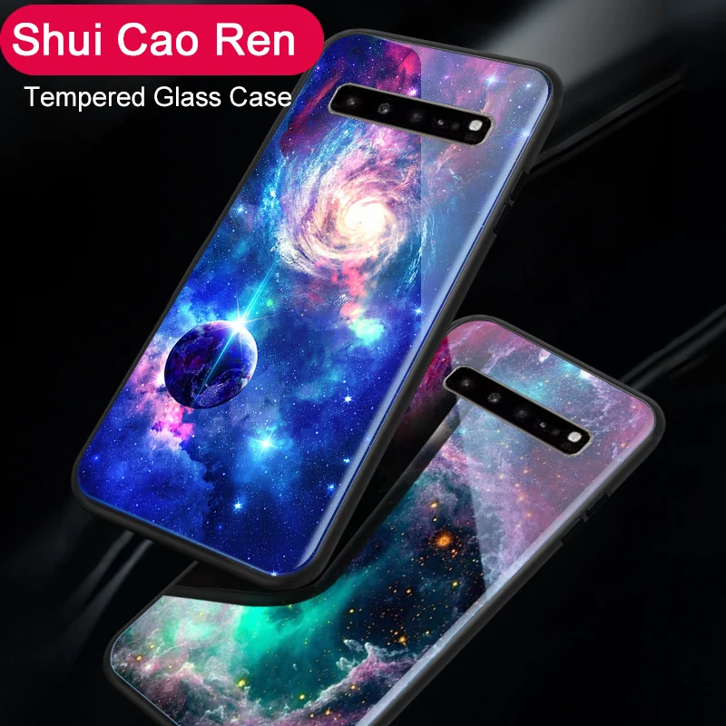 

Luxury Glass Case For Samsung Galaxy S8 S9 S10 A7 A8 Plus 2018 Starry Sky Space Back Cover For Samsung Note 8 9 Bag Coque