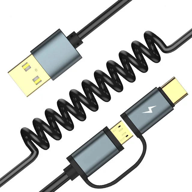 Выдвижной Micro usb кабель для передачи данных Тип usb C 2in1 для спортивной камеры Xiao mi 8 SE 6X mi 6 mi A1 mi x 2 S 2 QC 3,0 быстрой зарядки Tipe C спиральный провод