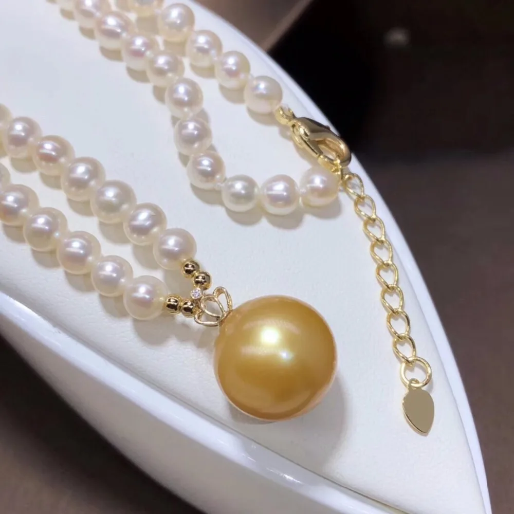 

Fine Jewelry Natural White and gold Pearls 6-7mm 13-14mm Necklaces For Women