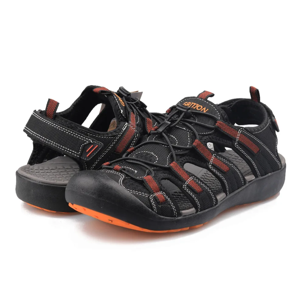 GRITION Sandals Men Summer Nubuck Leather Sport Outdoor Comfy Hiking Beach Shoes Native Casual Flat Breathable Rubber Clog Male