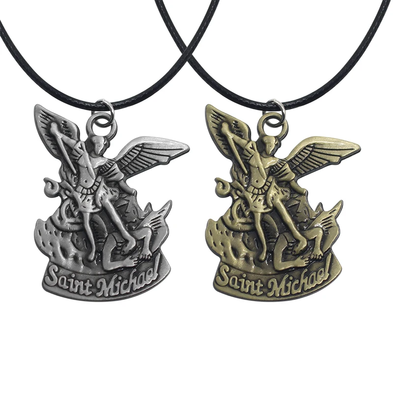 

Vintage Bible Angel Saint Michael Pendant St.Michael Pray For Us Pendants & Necklaces 3D Archangel Angel Wings Jesus Necklace