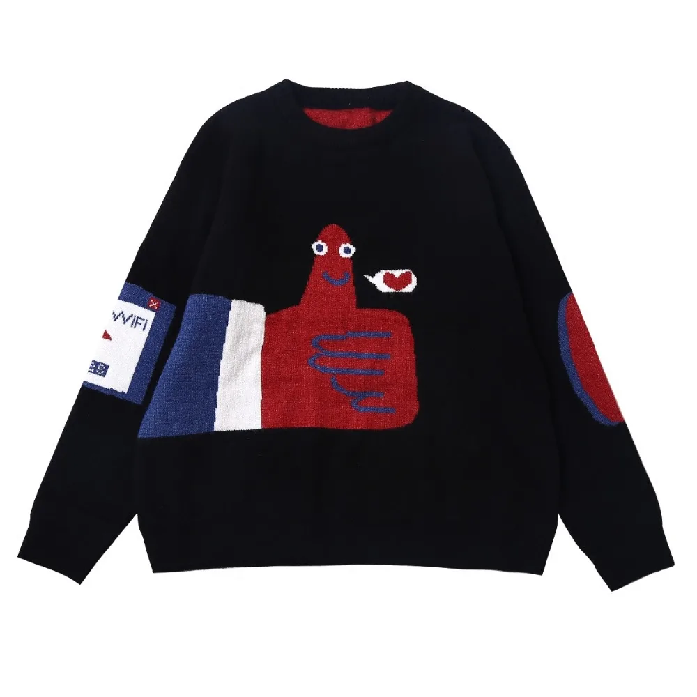 

Autumn Harajuku Original Design Women Thick Black Sweaters Crew Collar Ladies Pullovers Loose Warm Cotton Knitted Jumpers Tops